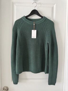 Quince 100% Cotton Fisherman Crewneck Sweater in Sage Green